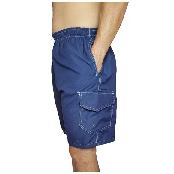 Men Swim Shorts, Swimming Trunks, 3 Pocket Cargo Swimwear, Navy - Picture 7 of 8
